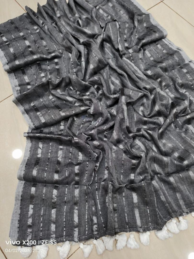 Charcoal Black Pure Mul Cotton Saree