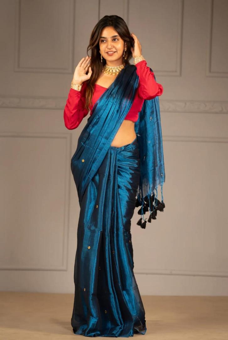 elegant deep blue handloom saree
