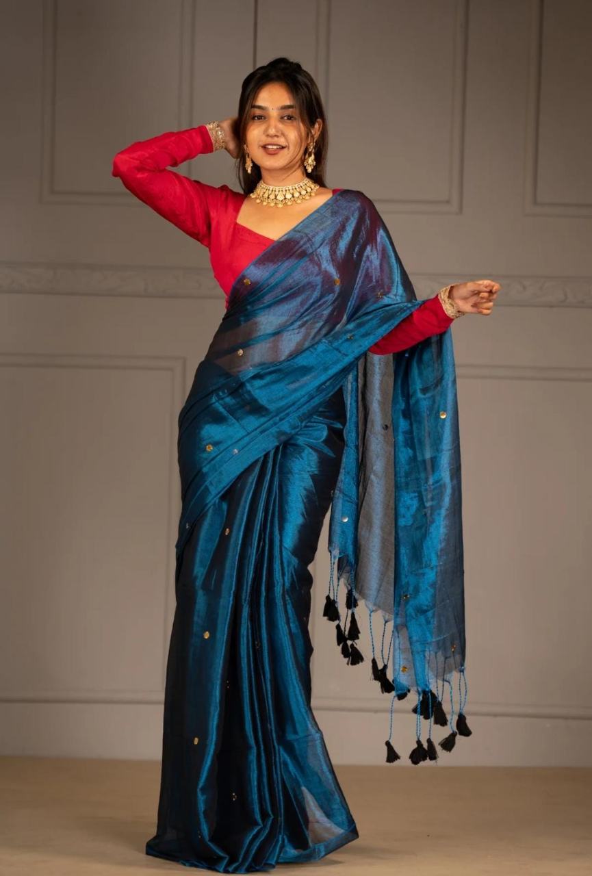 elegant deep blue handloom saree