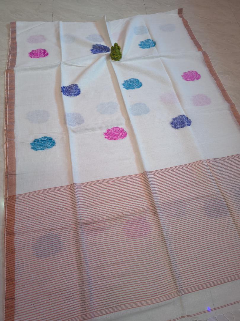 linen Jamdani Saree( White)