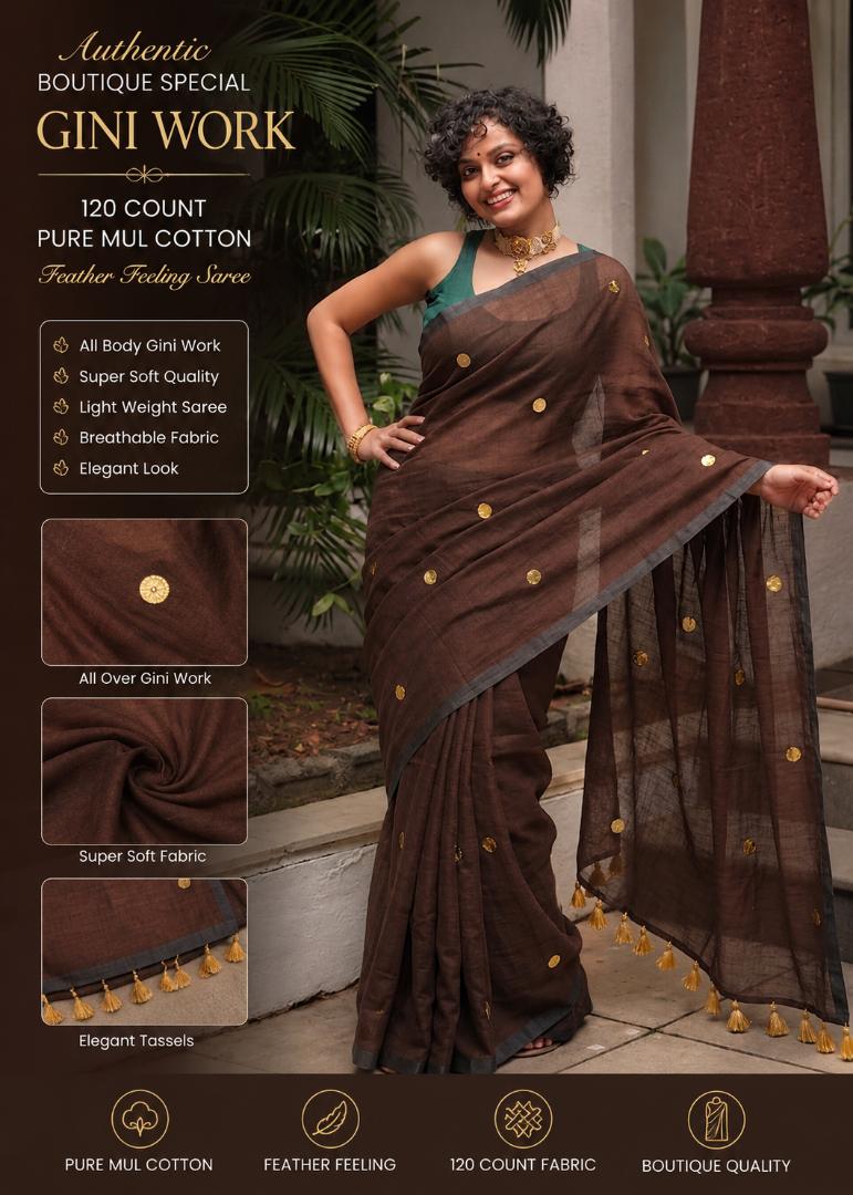 Mul Cotton Saree (Dark Coffee Brown)