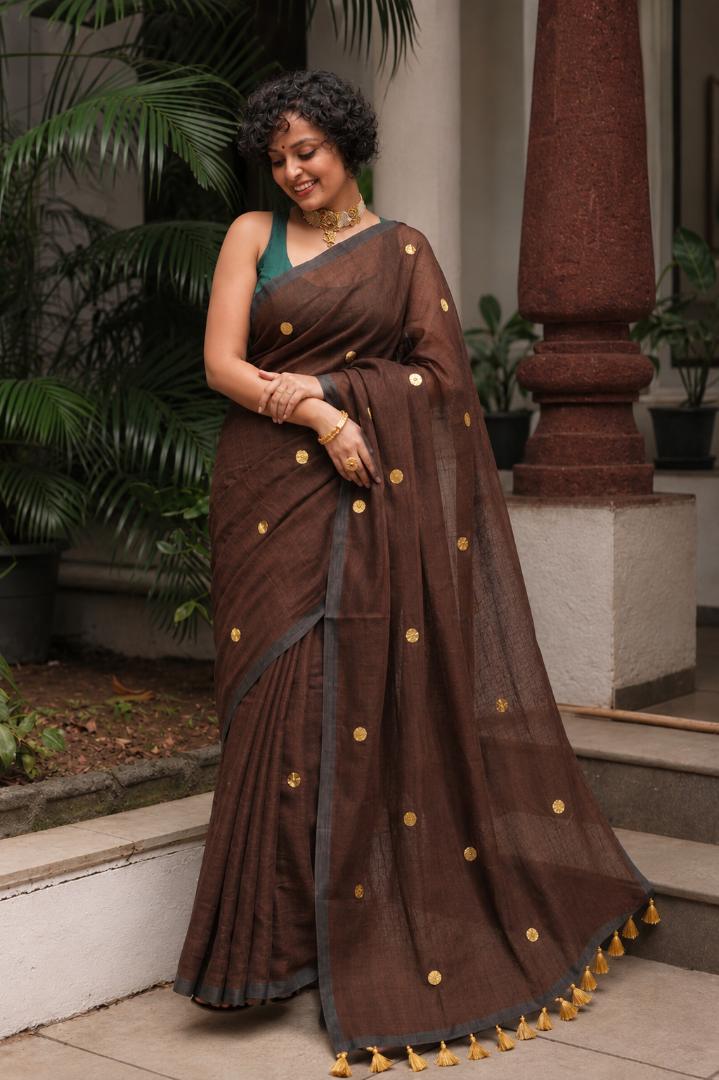 Mul Cotton Saree (Dark Coffee Brown)