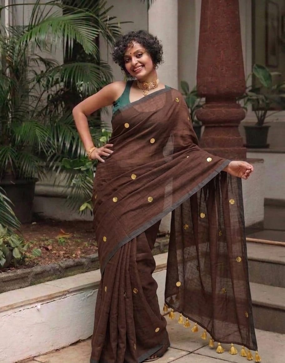 Mul Cotton Saree (Dark Coffee Brown)