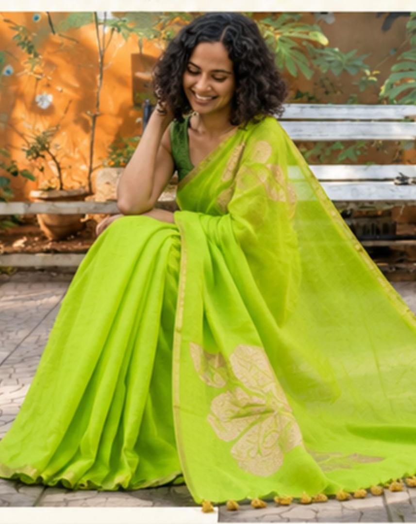 Mul Cotton Saree (Lime Green)