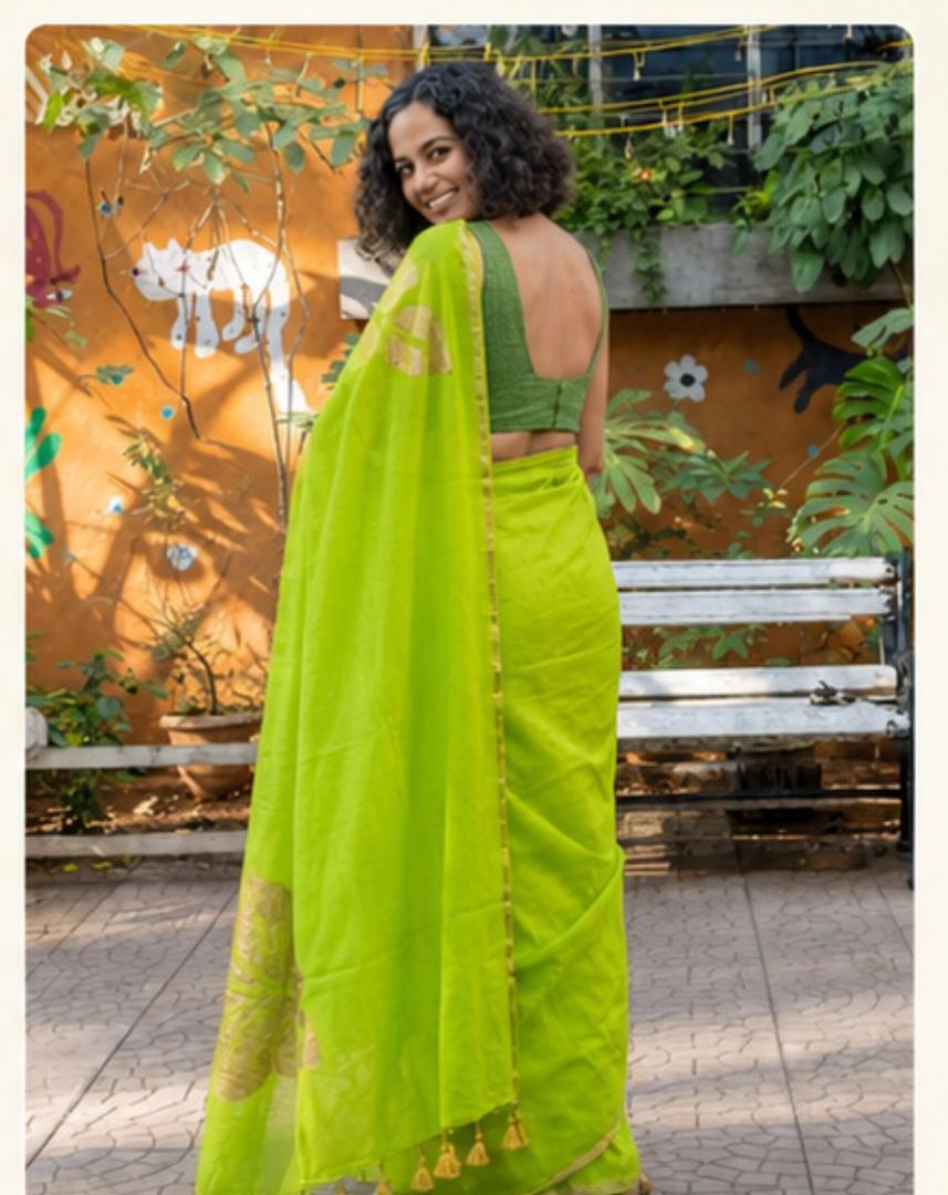 Mul Cotton Saree (Lime Green)