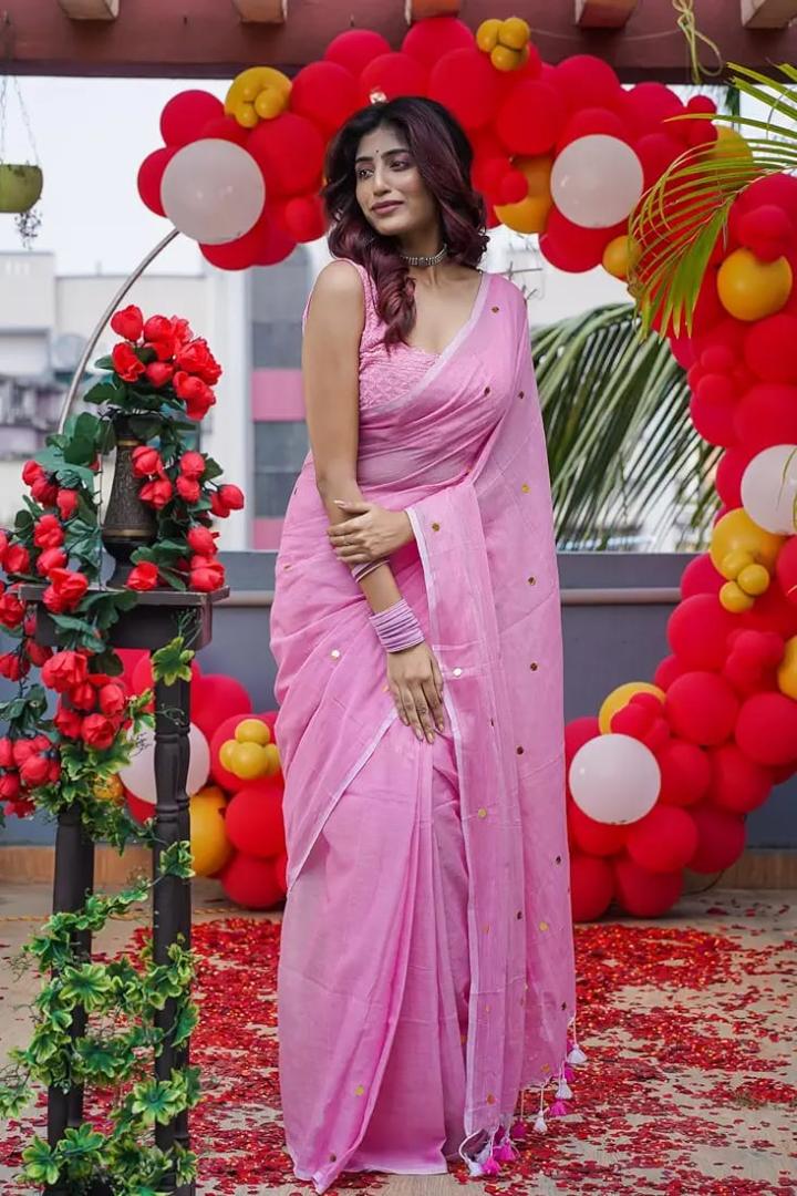Mul Cotton Saree (Pink) 