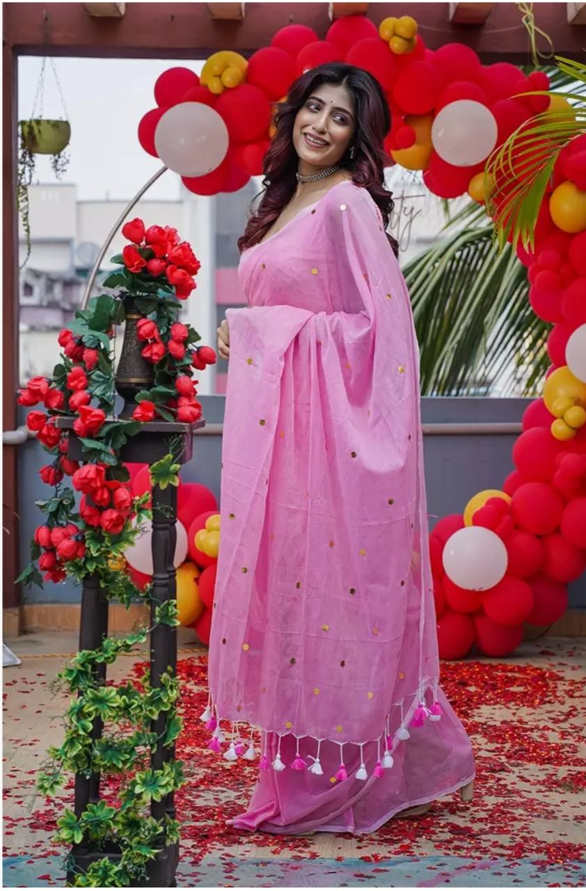 Mul Cotton Saree (Pink) 