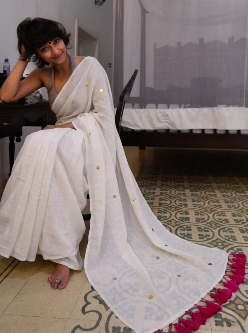 Mul Cotton Saree (White) 