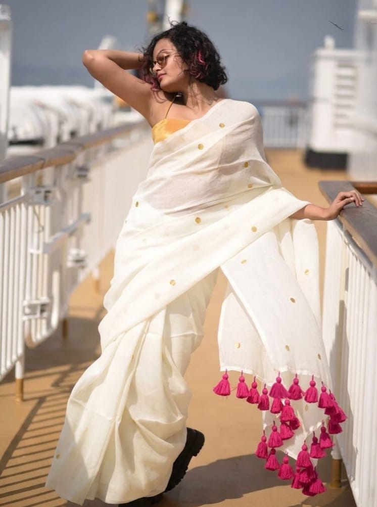 Mul Cotton Saree (White) 