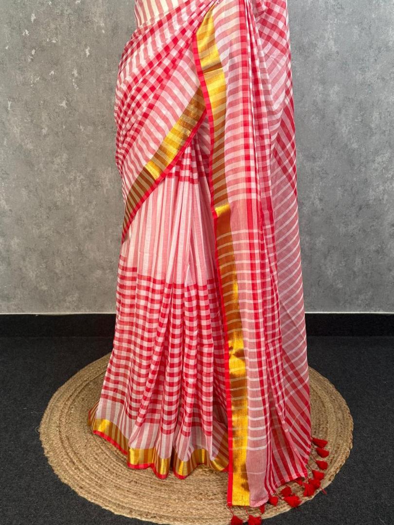 Mul Cotton Saree Zari Bordar