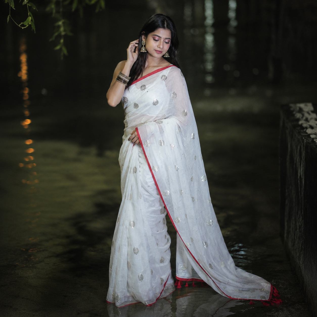 Mul Cotton Sequence Embroidery Work Saree 