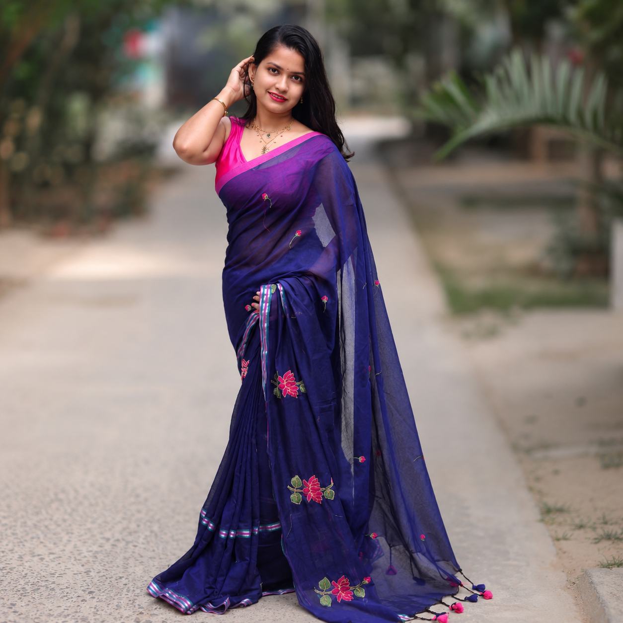 Navy Blue Soft Embroidery Work Saree