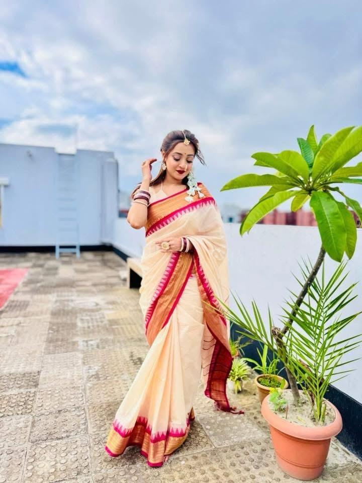 Pure Mul Cotton Zari Border Saree