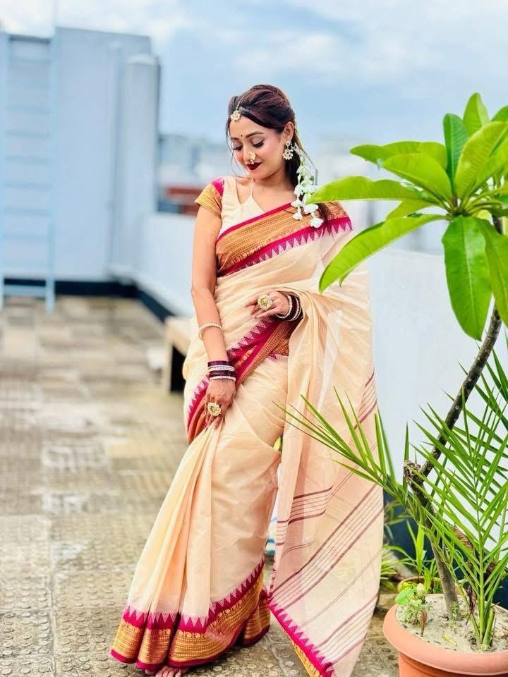Pure Mul Cotton Zari Border Saree