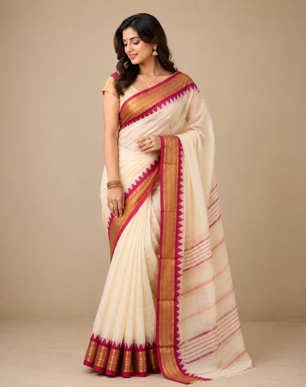Pure Mul Cotton Zari Border Saree