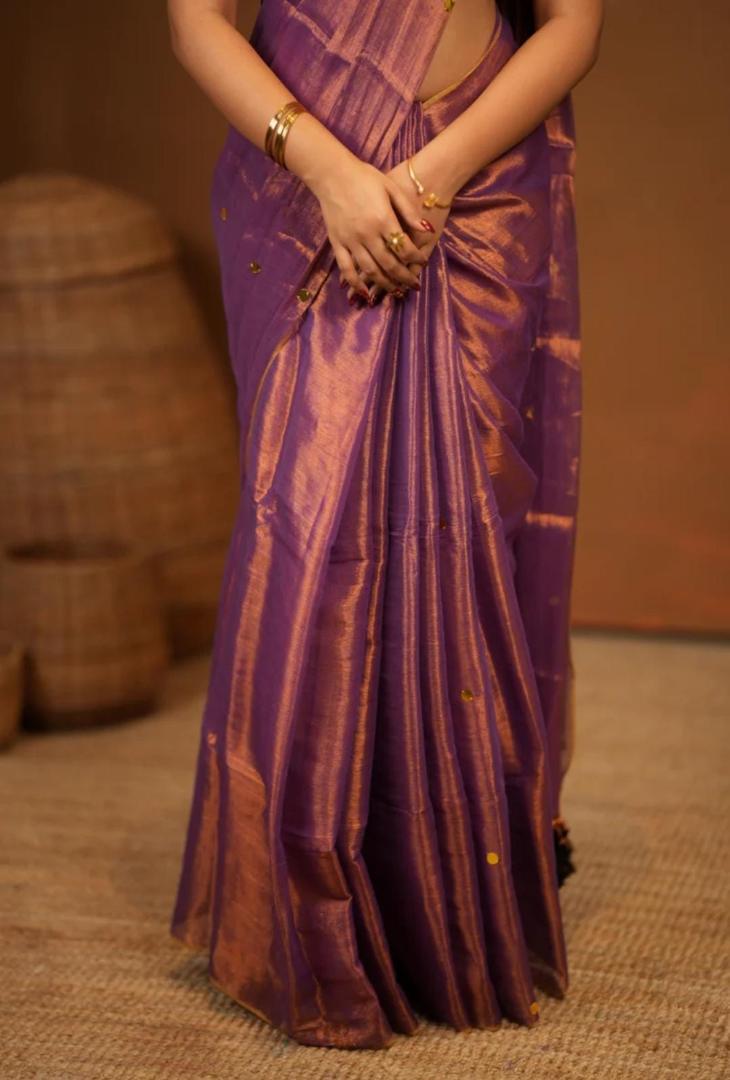 purple tissue cotton saree.