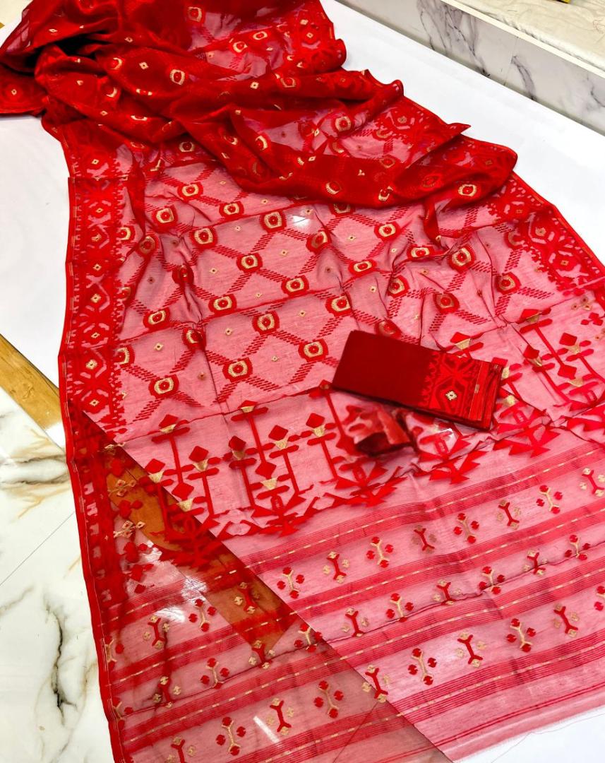 Magenta & Red Dhakai Jamdani Saree